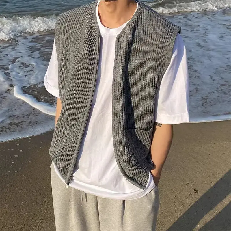 루즈핏 스웨터 베스트 남성 가을 신상 패션 컬리지 스타일 베스트 지퍼 니트 가디건 자켓