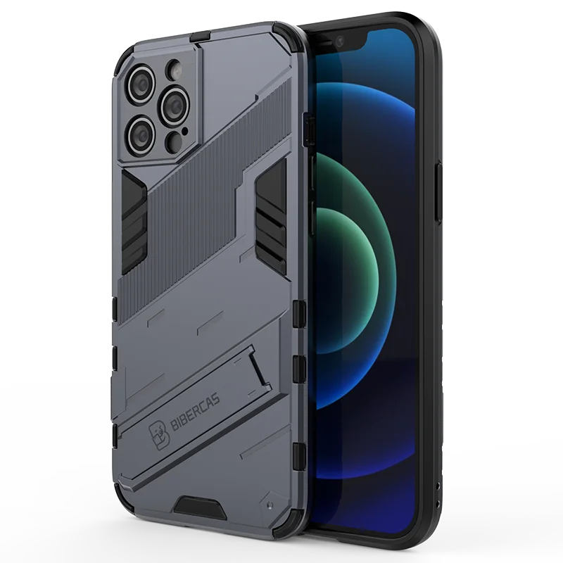 Armor Matte Shockproof Phone Case with Holder - Soft TPU + Hard PC