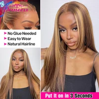 Princess Hair-Perruque sans colle de cheveux humains pré-épilés, perruque droite en surbrillance, perruque prête à porter, HD Lace Frmetals 3