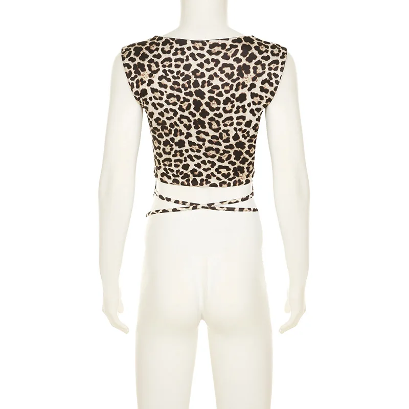 Leopard Sexy 2 Piece-Set Skirt Female Contrast Lace-Up Cropped Pullover And High Waist Skirt Sets Bandage Women's Outfits