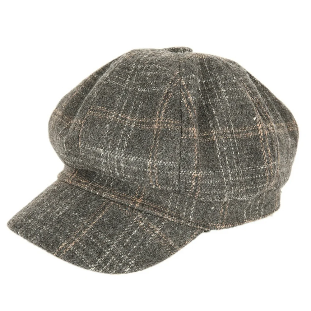 Woolen Hats for Women Vintage Plaid Tweed Gabby Baker Boy Eight Piece Female Beret Spring Autumn NEWSBOY