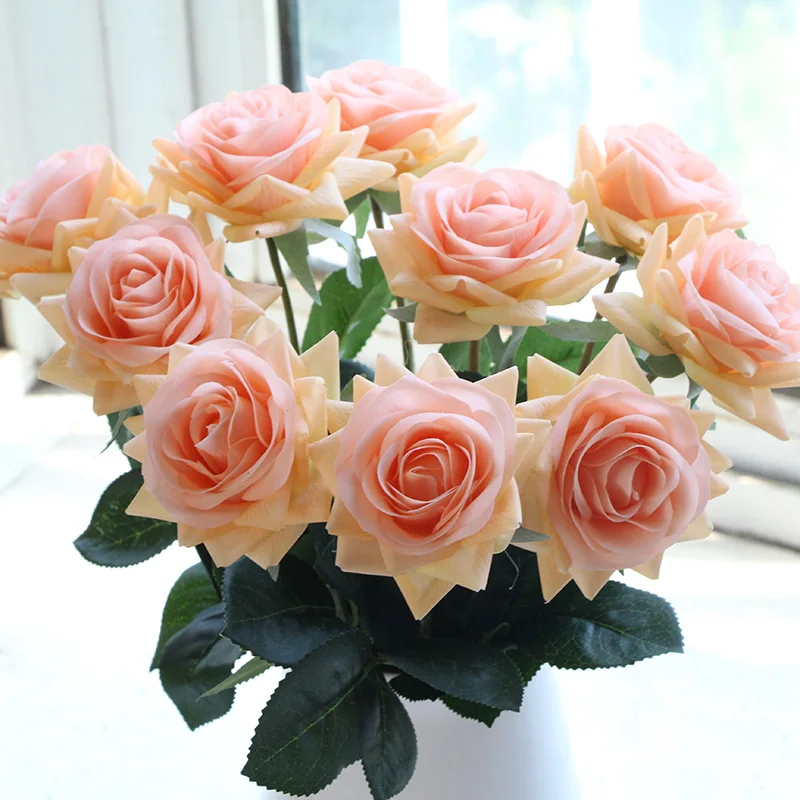 Real Touch Rose Branch Latex Artificial Rose Bouquet Decor Home Wedding Party Valentine's Day Birthday Gift 15pc