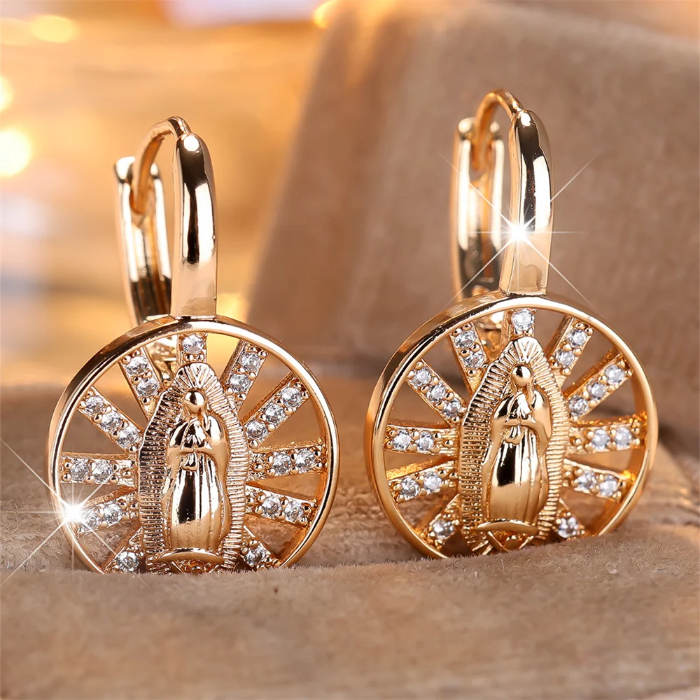 White Zircon Round Hollow Hoop Earrings For Women Vintage Gold Color Luxury Crystal Ear Buckle Wedding Jewelry Versatile Gifts