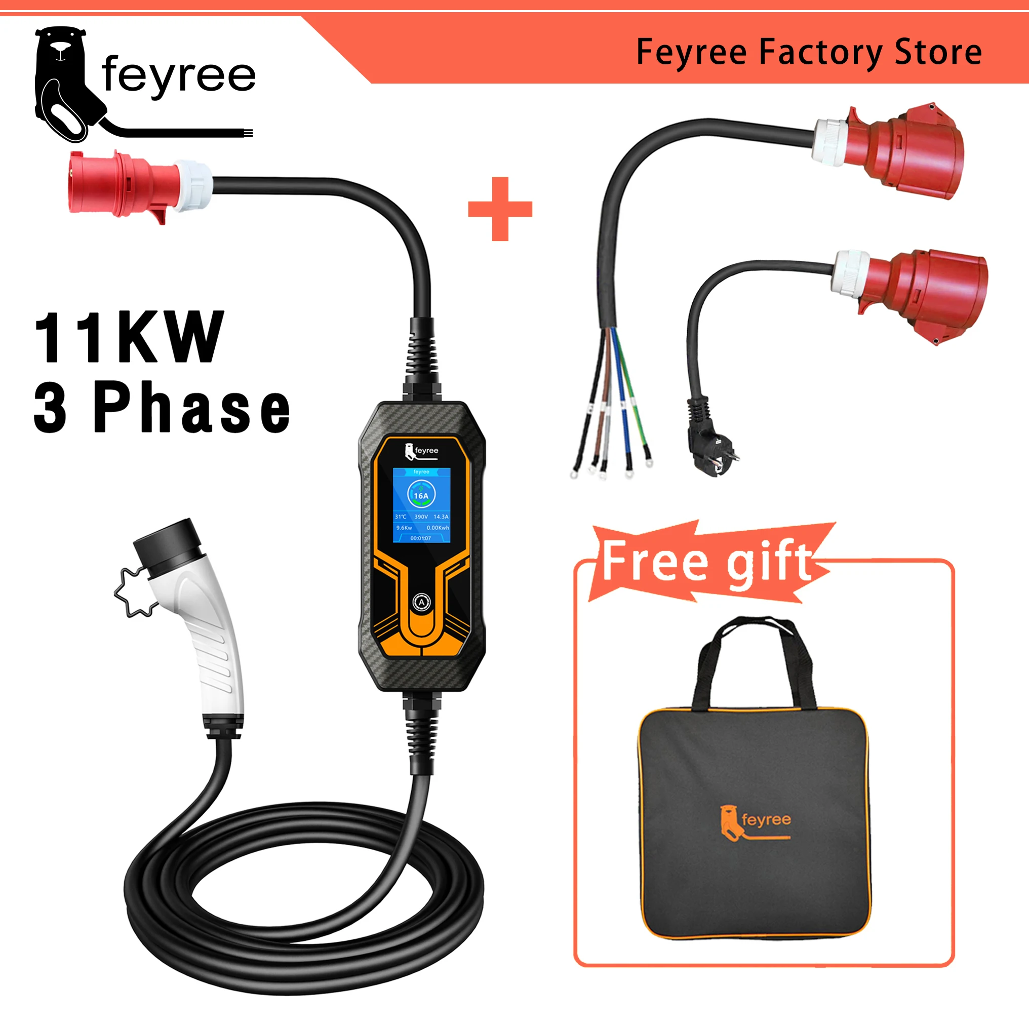 11KW 16A 3 Phase EV Portable Charger Type2 5M Cable EVSE Charging Box Electric Car Charger CEE Plug for Electric Vehicle 11 11KW 16A 3 Phase EV Portable Charger Type2 5M Cable EVSE Charging Box Electric Car Charger CEE Plug for Electric Vehicle 4