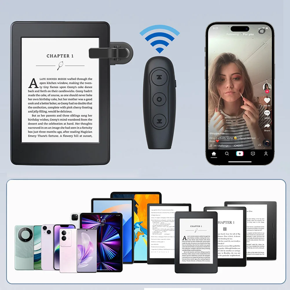 Automatic Page Turner for Kindle EBook Bluetoot Remote Triggers Screen Clicker Device Camera Shutter Video Recording Page Turner