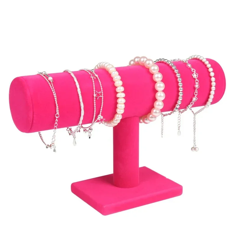 

Rose Velvet Bracelet Display Chain Watch T-Bar Rack Jewelry Display Organizer Hard Display Stand Holder