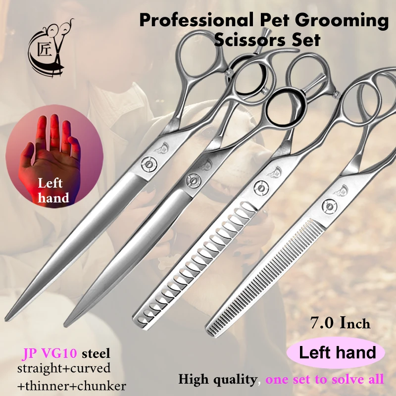 Crane Left Hand Professional Shears Set VG10 Steel 7 Inch Pet Scissors