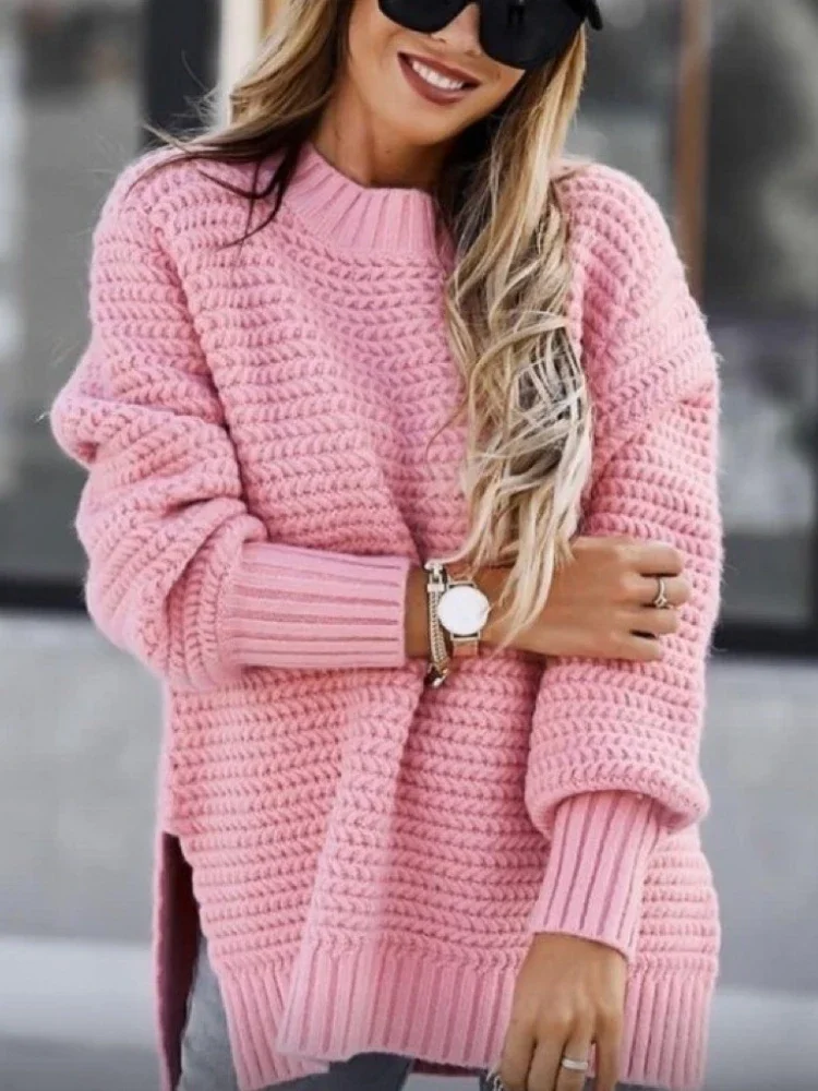 Women\'s Sweater Half High Collar Solid Color Pullover Fashion Autumn Winter Elegant Temperament Tops Commuting Women\'s Clothing