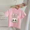 Labubu Pop Mart Pink T-shirt for Children Cartoon Anime Summer Short Sleeved Shirt Boys Girls Fashion Cute Clothing Kids Clothes 3
