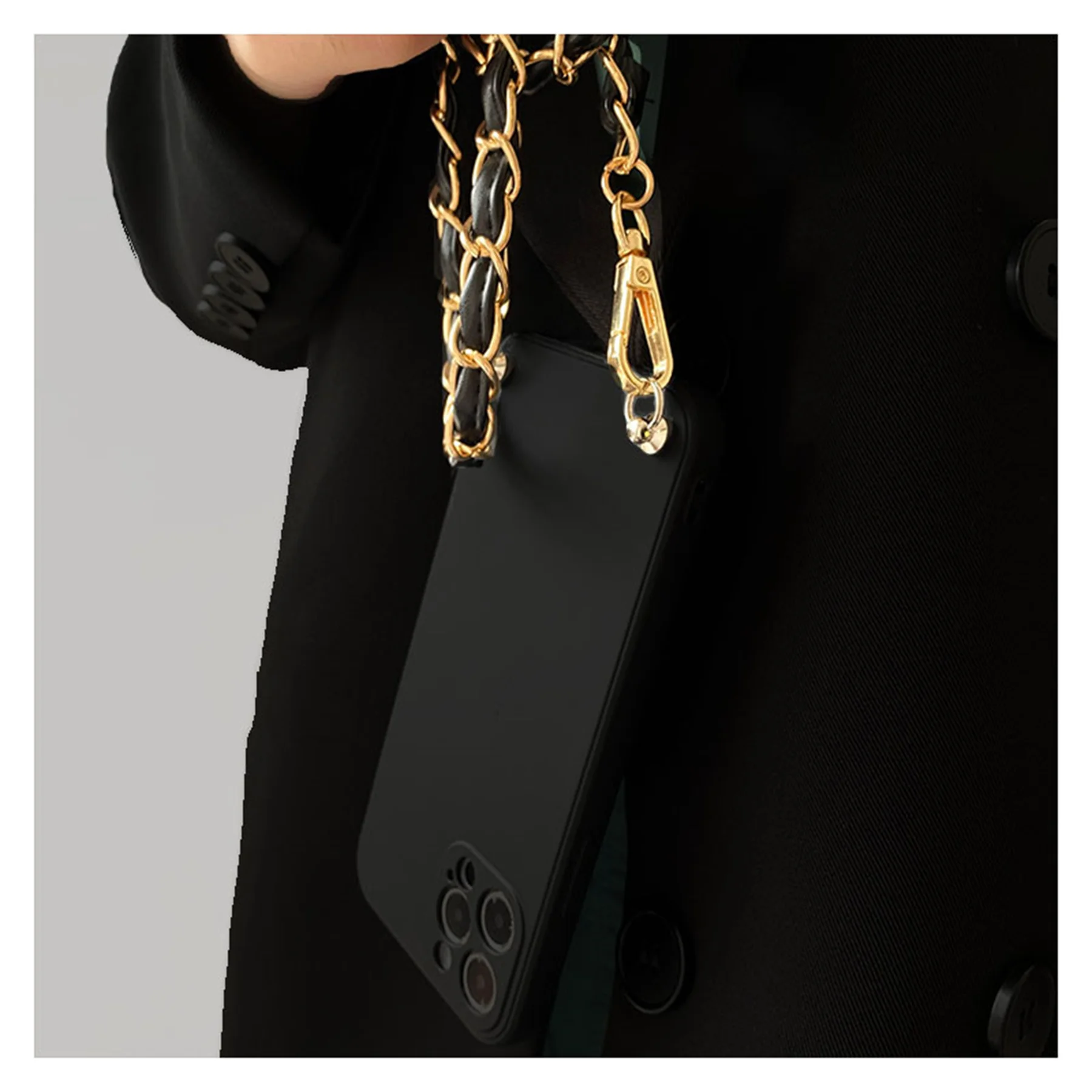 Crossbody Lanyard Case with PU Leather Bracelet Chain and Soft Silicone Cover