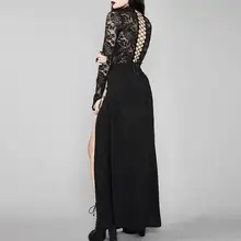 

Women Skirt High Waist Gothic Solid Color Long Side Slit Ankle Length Streetwear