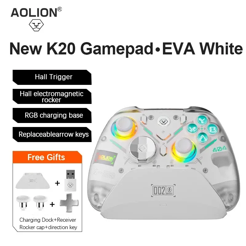 Aolion RGB Wireless Gaming Controller With Charging Dock Gamepad Hall Effect Joystick Trigger K20 For Nintend Switch 2/PC/Phone