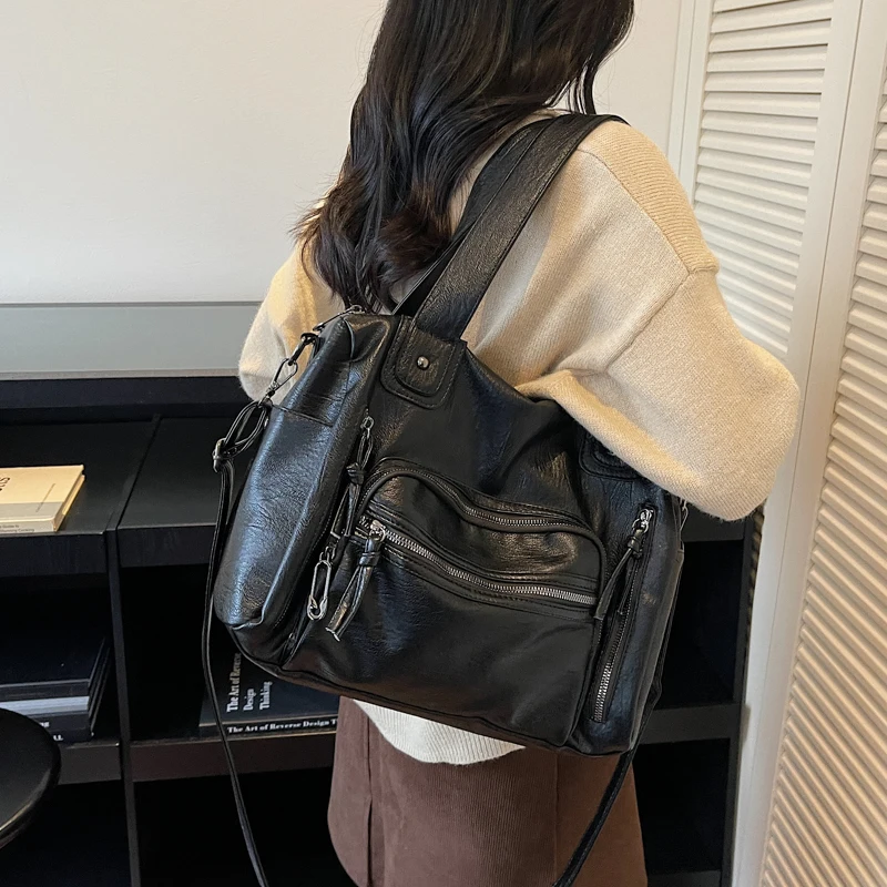 Weiche Umhängetasche mit Innenfach für Damen, 25, luxuriöse Designer-Handtaschen, Reisetasche, große Kapazität, PU-Leder, Umhängetasche – Detail 7