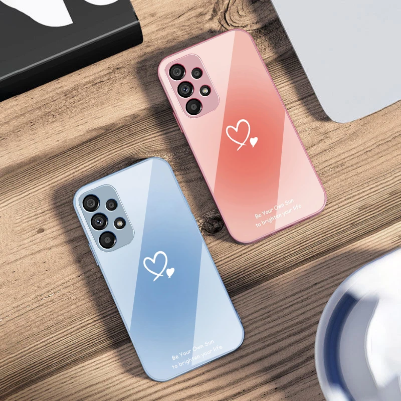 Gradient Heart Shape Glass Phone Case