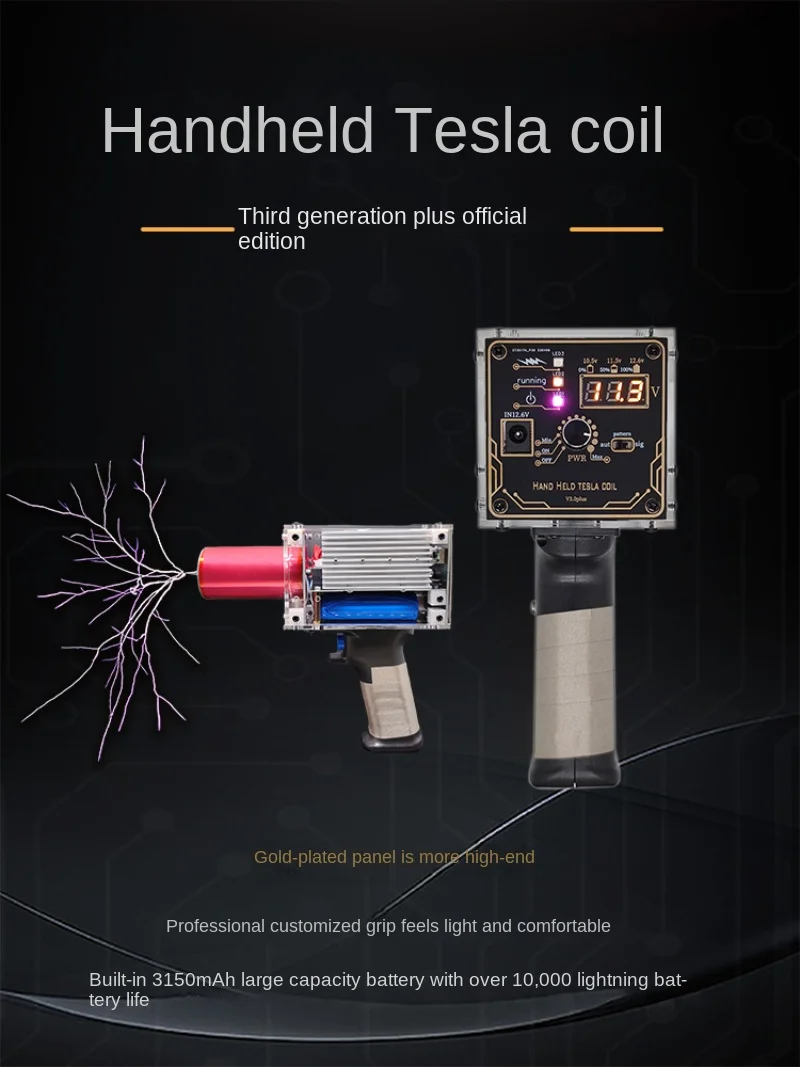 Tragbare Tesla-Spule | Blitzgenerator 130mm | Wissenschaftliches Experiment | Mit Lithium-Batterie