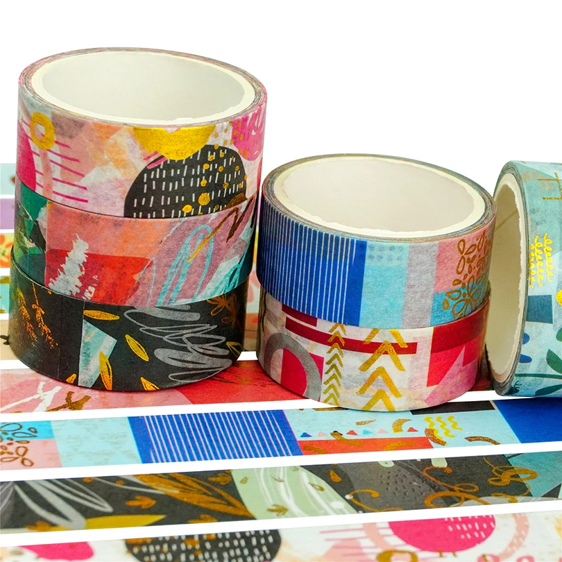 10Pcs Geometry Washi Tapes Stationery Masking Tape Scrapbook Gold Foil Decorative Adhesive Tape Journal Supplies Washi Tape Set 3