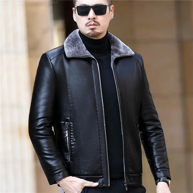 

2023 Men's Faux Fur Lapel with Velvet Leather Jacket