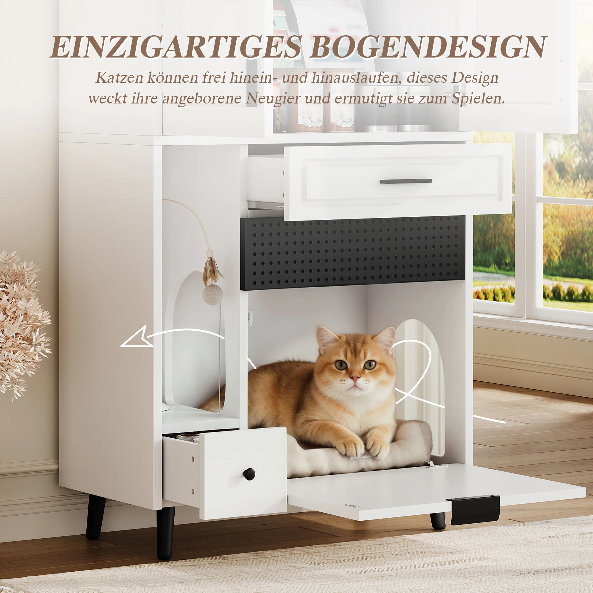 LVHOM Multifunktionaler Katzenmöbel-Aufbewahrungsschrank, 80×40×161CM, Mehrschichtige Aufbewahrung mit Schubladen, Komfortabel und Einfach zu Bedienen – Detail 5
