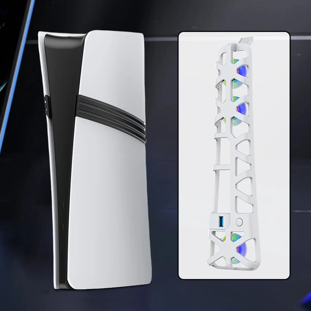 For PS 5 Pro Temperature-Controlled Cooling Fan External Fan Cooler RGB Light USB3.0 Hub Vertical Radiator for Playstation 5 Pro