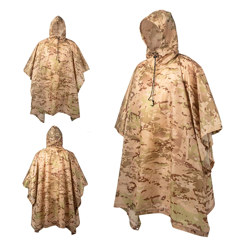 Outdoor Men's Rain Poncho - Multifunctional Waterproof Camouflage Cover for Camping, Hunting, Clothes Shelter, Tent - Military Emergency Raincoat