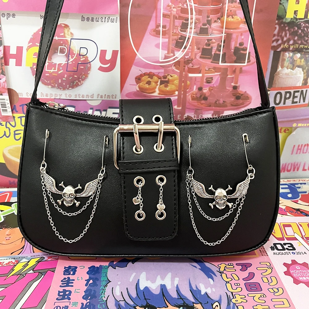 

HAEX Gothic Skeleton Chains Women's Bag 2022 Trend Y2k Heart Bolso Mujer Fashion Punk Harajuku E Girl Shoulder Bag Shoppers