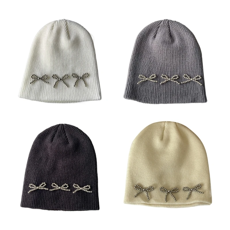 

Вязаная шапка с бантом для девочек, женская шапка-бини, зимне-осенние шапки, теплый капот, вязаные шапочки, уличная одежда