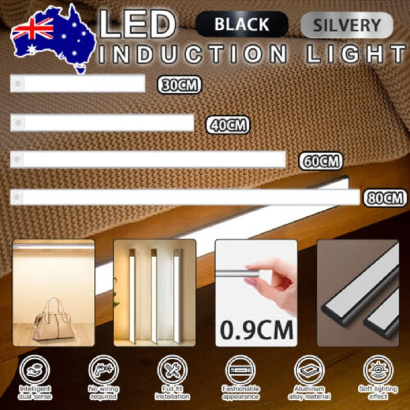 

LED Motion Sensor Under Cabinet Lights For Cupboard Bedroom Wardrobe Closet Indoor Lights Lighting Night Light 10/20/30/40/60cm