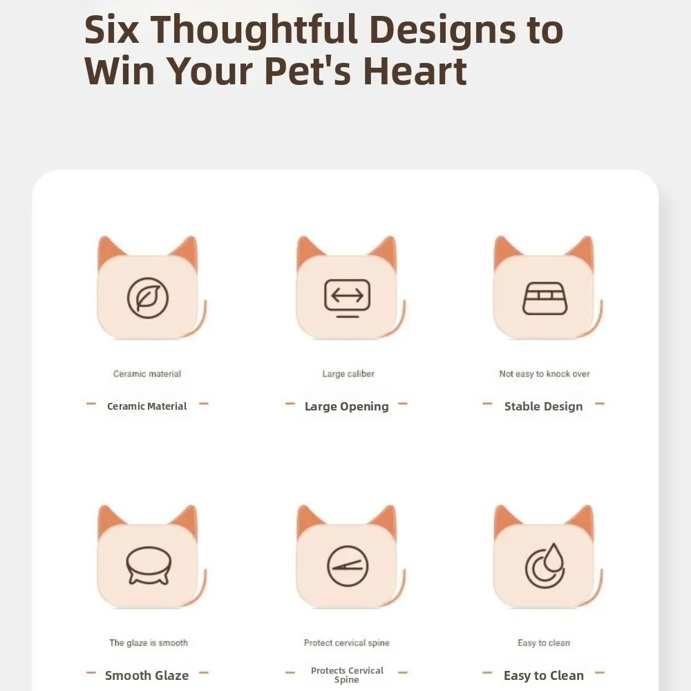 Ceramic Cat Bowl Cute Large Capacity Pet High Foot Bowl Anti Tipping Non-slip Pet Drinking Feeder Kitten Puppy - PeticaDeals