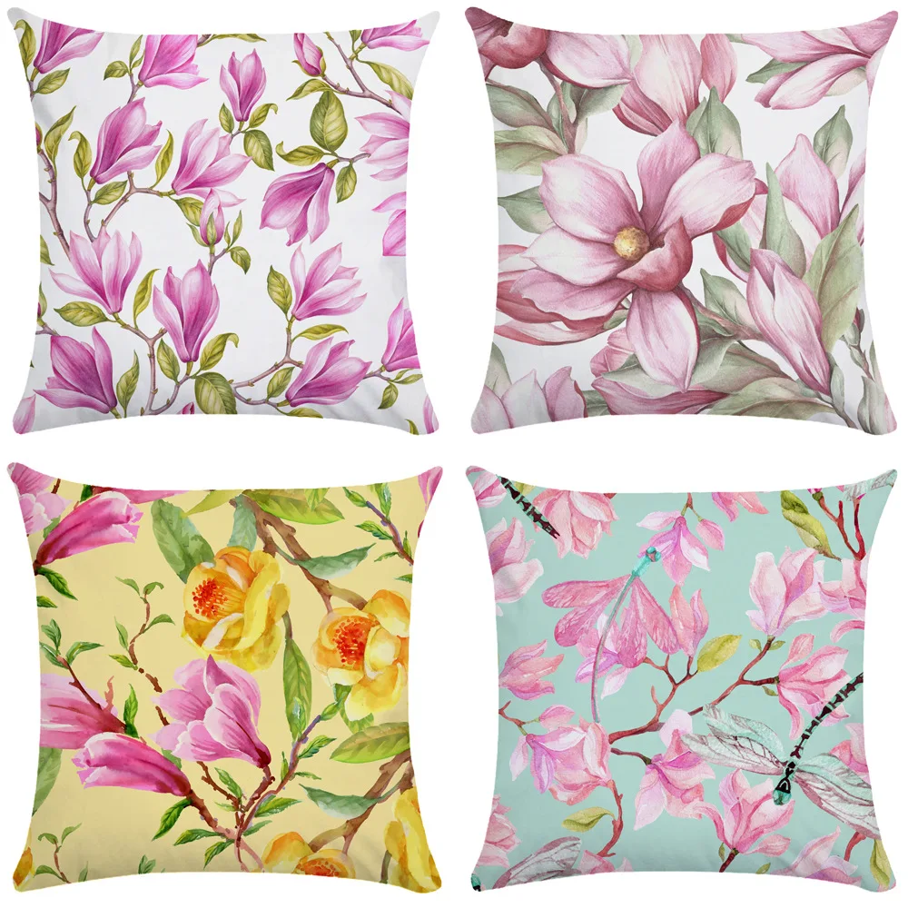 

Pillow Covers Decorative Magnolia Floral Pillowcase Polyester Pillows Case for Girl Room Sofa Bed Home Decor Garden Chair Pillow