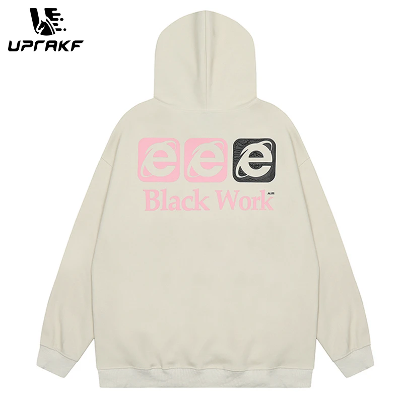 UPRAKF Y2K Sweatshirt Hoodie Hip Hop Letter Printing Loose Drop Shoulder Vibe Style Fashion Autumn Casual Cotton Oversize