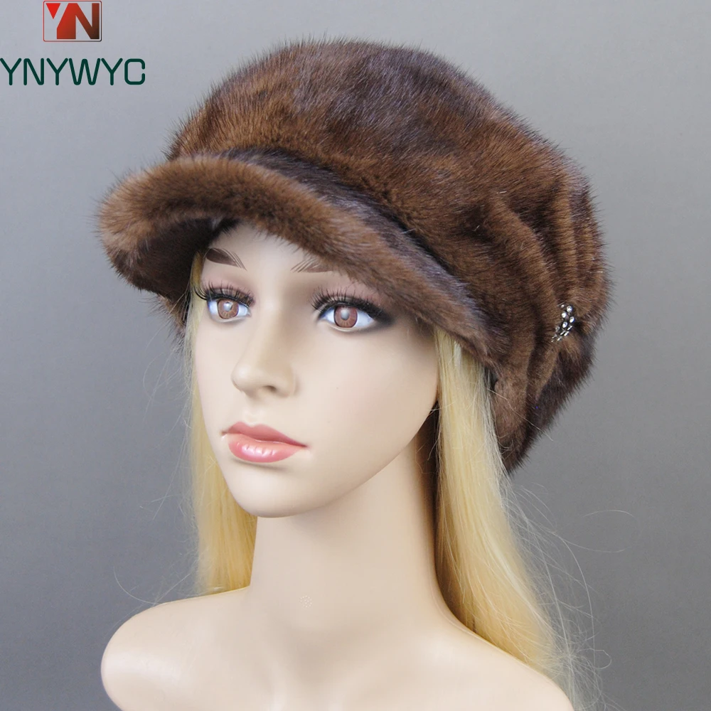 

New Luxurious Ladies Fashion 100% Natural Mink Fur Visors Caps Winter Women Warm Outdoor Mink Fur Cap Full Pelt Female Fur Hats