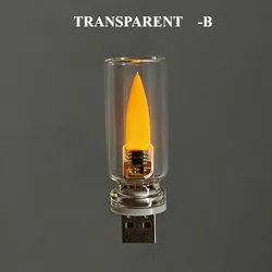 Flame Flickering LED Frosted Glass Candle Night Light for Ambient Home and Festival Decoration (Transparent - B)