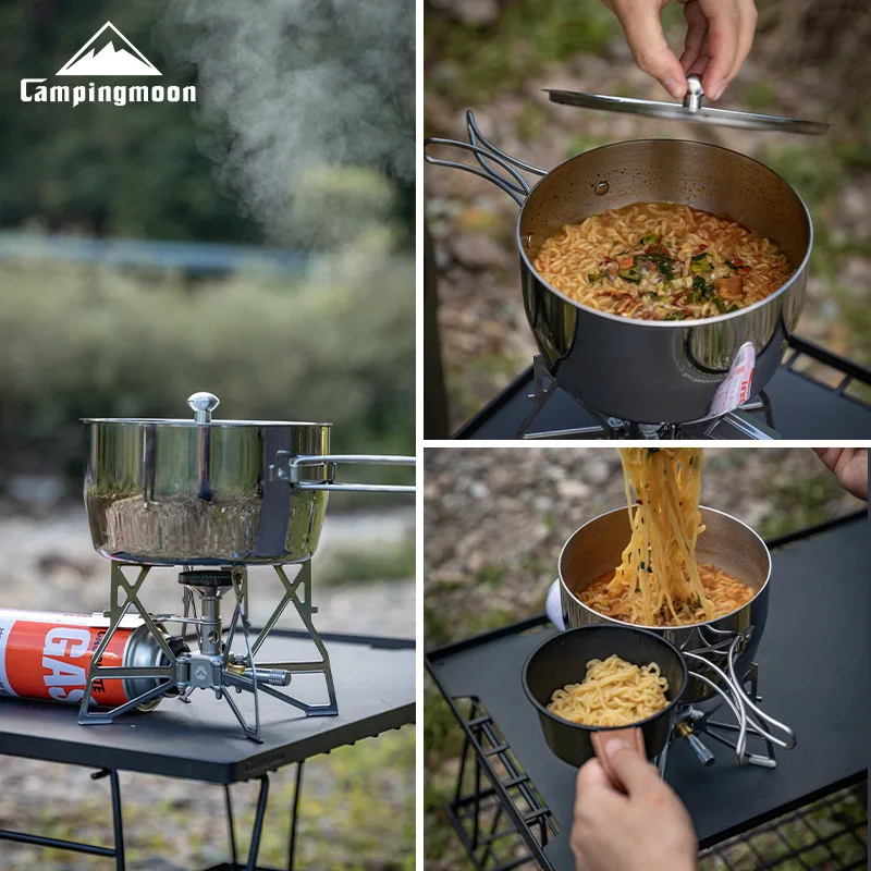CAMPINGMOON Thickened Composite Stainless Steel Outdoor Camping Soup Pot, Boiling Water Portable Picnic Pot, Cooking Utensils