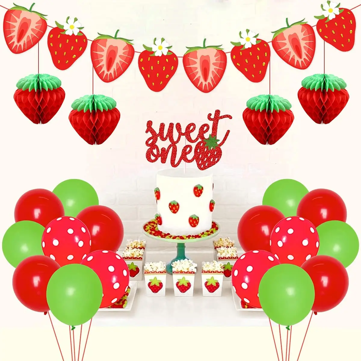 Set, Strawberry Party Decoration Balloon Flower Wreath Arch Kit, Strawberry  Aluminum Foil Balloon Suitable For Sweet Girls Berry First Theme Birthday