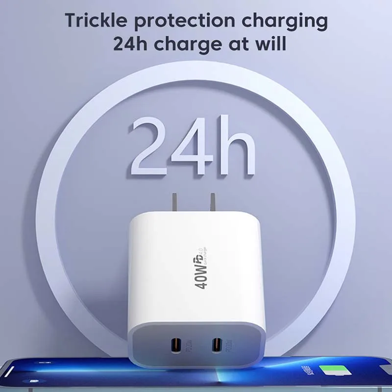 40W Dual Port Type C PD Fast Charger with USB-C to USB-C Cable