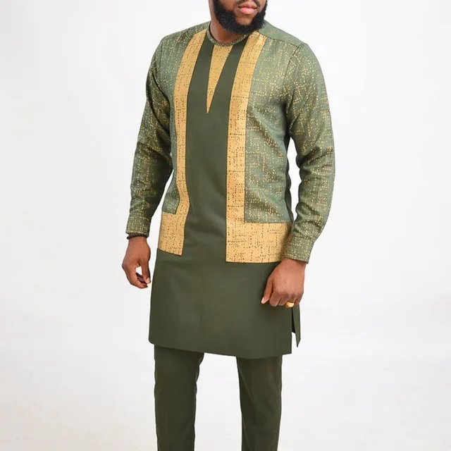 Nedu Round Neck Long Sleeve Dashiki Shirt and Pant