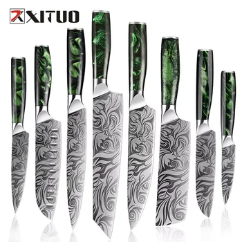 XITUO Chef Knife Set 1-8pcs Kitchen Knives High Carbon Stainless Steel Japanese Chef Knife Santoku Slicing Bread Fruit Knife 1
