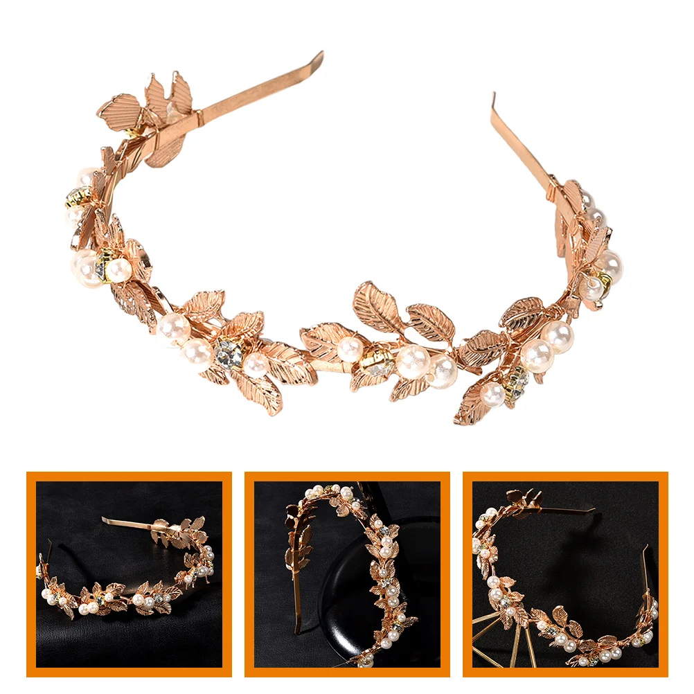 

Leaf Bridal Wedding Hair Accessories Baroque Alloy Headband Golden Style 2 Bridesmaid Bands for Pearl Headbands