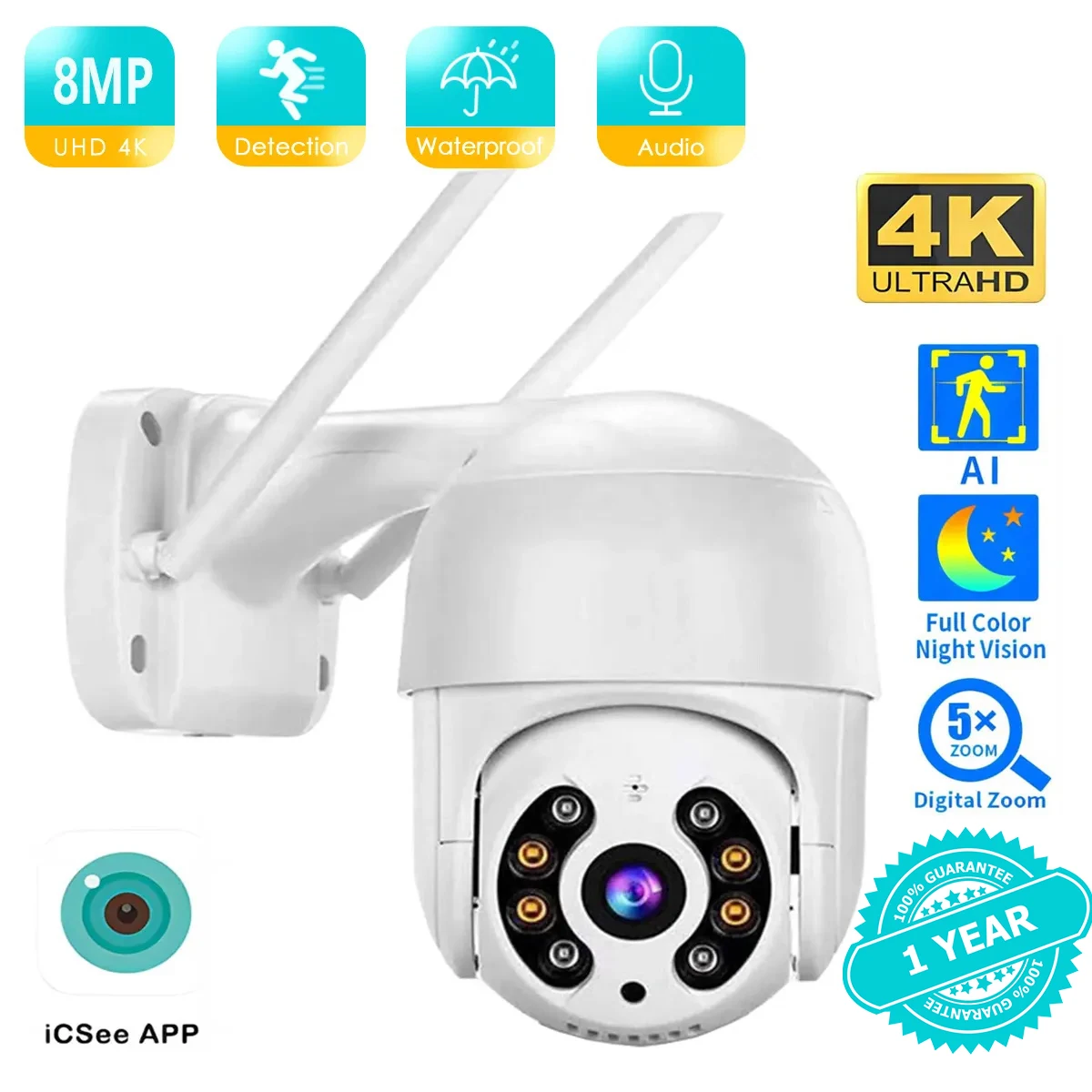 4K 8MP kamera Wifi kamera monitorująca CCTV na zewnątrz wodoodporna kolorowa noktowizor do automatycznego śledzenia 4MP 2MP aplikacja ICSEE
