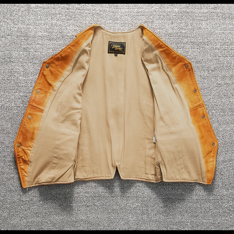 Yellow Spring Leather Vest Men Single Breasted Casual Style Plus Size 5XL Genuine Natural Sheepskin Slim Fit Short Vest 3