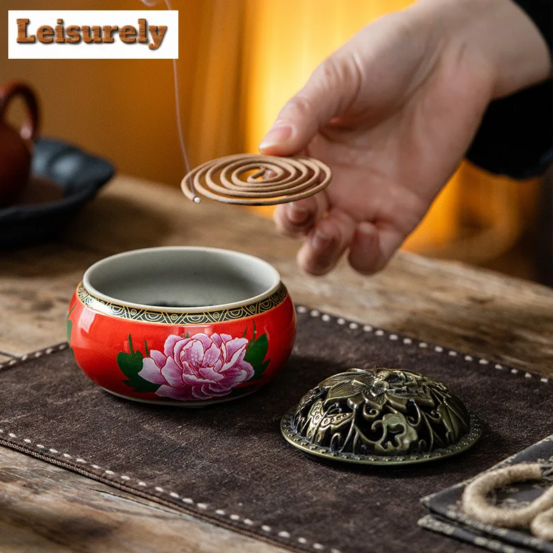 National Color Heavenly Fragrance Peony Incense Holder Mist Smoking Steamers Incense Burners Meditation Censer Yoga Decoration