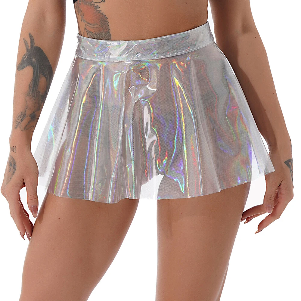

Womens Transparent PVC Pleated Mini Skirt High Waist See Through Skirts 2023 New Style Sexy Short Skirts For Ladies