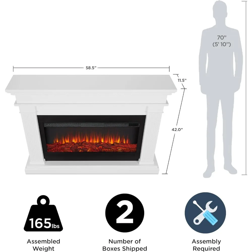 59" Landscape Electric Fireplace with Mantel for Living Room or Bedroom, Replaceable Fireplace Insert Heater, Log and Flame 4