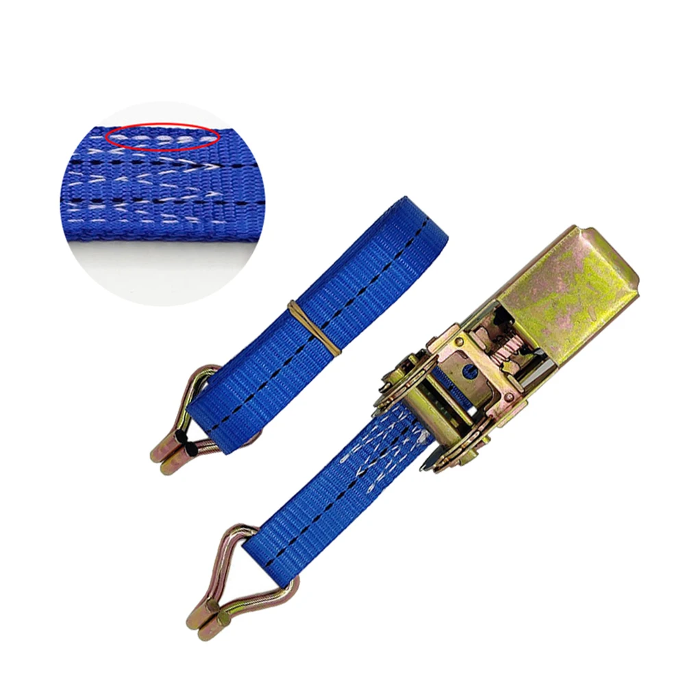 1-2pcs Car Motorcycle Lorry Lashing Cargo Strap Ratchet Belt Weaving 5M Wear Resistant With Metal Buckle Tie Down Polyester Blu