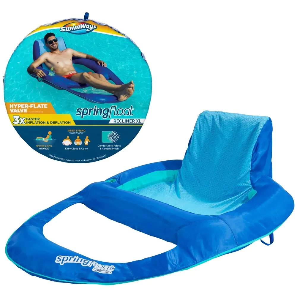 SwimWays Spring Float Recliner XL Inflatable Pool Lounge Chair with Backrest, Pool Float for Adults, Pool Floats and Loungers