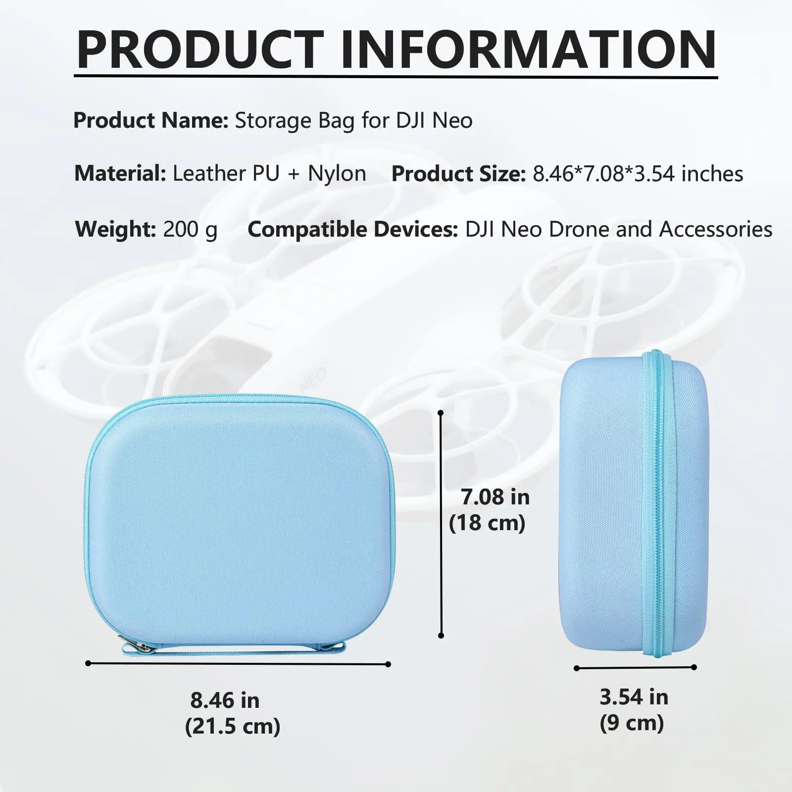 Storage Bag for DJI Neo Portable Hard Travel Carrying Case with YKK Zipper for DJI Neo Drone Aceessories-Blue