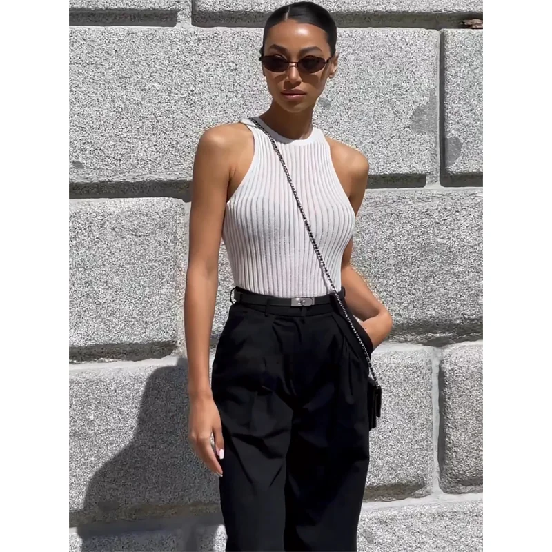 Summer Knit Hollow Out Tank Top Sleeveless For Women Slim Knitwear Pullover Women's Y2k Top Vest Slim Sexy Female Tank Top