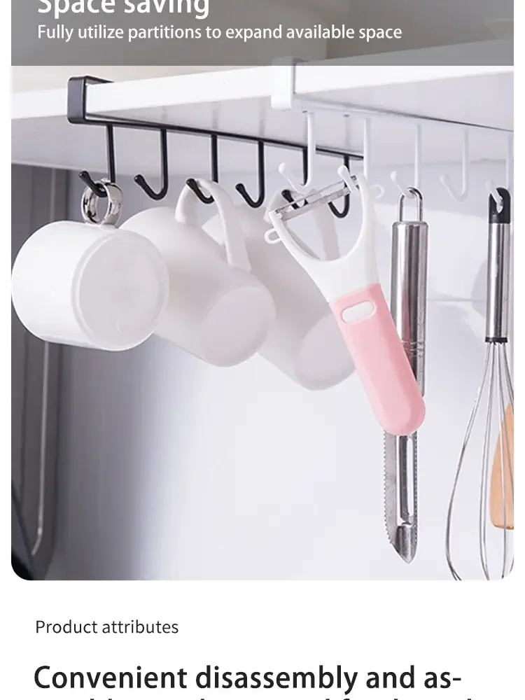 Description Picture 3 of itemKitchen Iron Art Seamless Nail Free Hooks Multi Row Cabinet Storage Hooks Storage of Kitchen Cabinet Wall Shelf Storage Rack