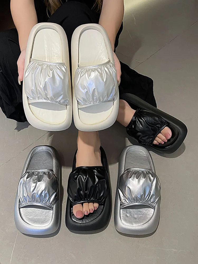 

Тапки женские домашние на платформе, сланцы, мягкая пляжная обувь, роскошные римские тапки из искусственной кожи, повседневные, резина, лето, 2024