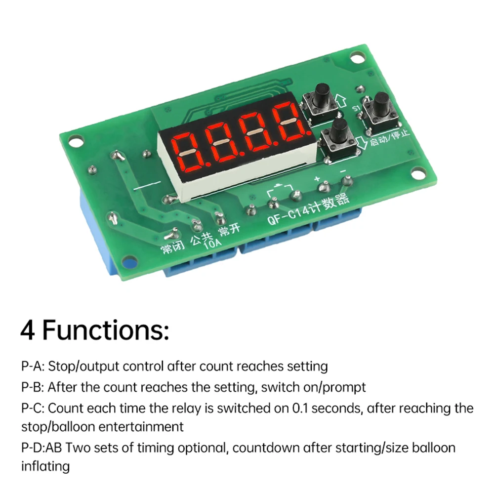 Advanced 4-Digit Digital Display Counter Module with Relay Output and Dual Voltage Display